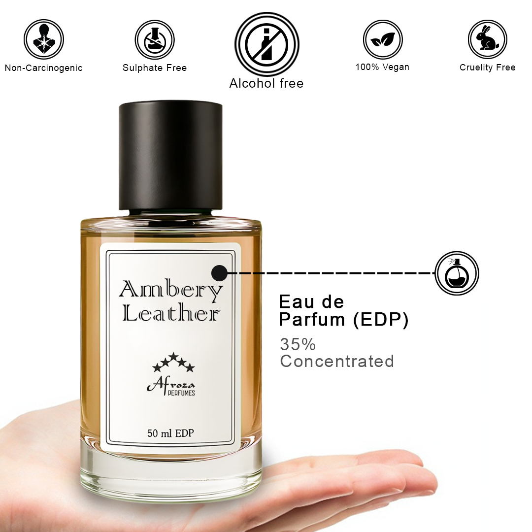Ambery Leather Perfume for Men | Smoky Ambery Woody Leather Spicy Fragrance | 50ml Unisex Eau de Parfum Spray | Luxury Gift for Him