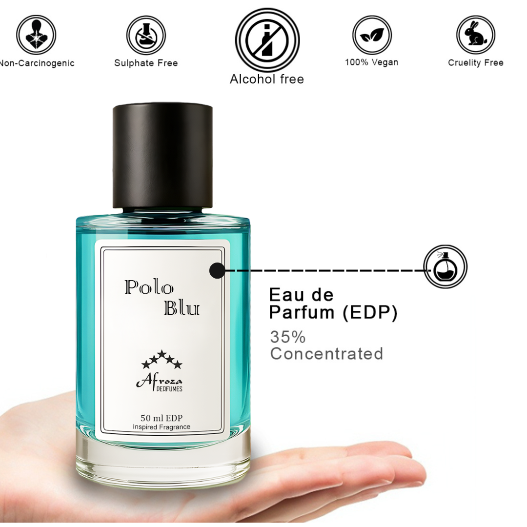 Polo Blu Perfume for Men | Fresh Aromatic Woody Citrus Fragrance | 50ml Unisex Eau de Parfum Spray | Luxury Gift for Him