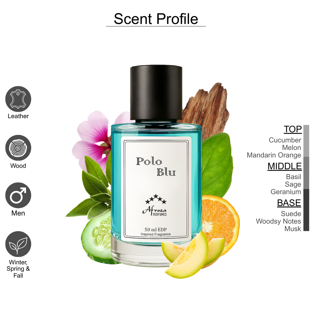 Polo Blu Perfume for Men | Fresh Aromatic Woody Citrus Fragrance | 50ml Unisex Eau de Parfum Spray | Luxury Gift for Him